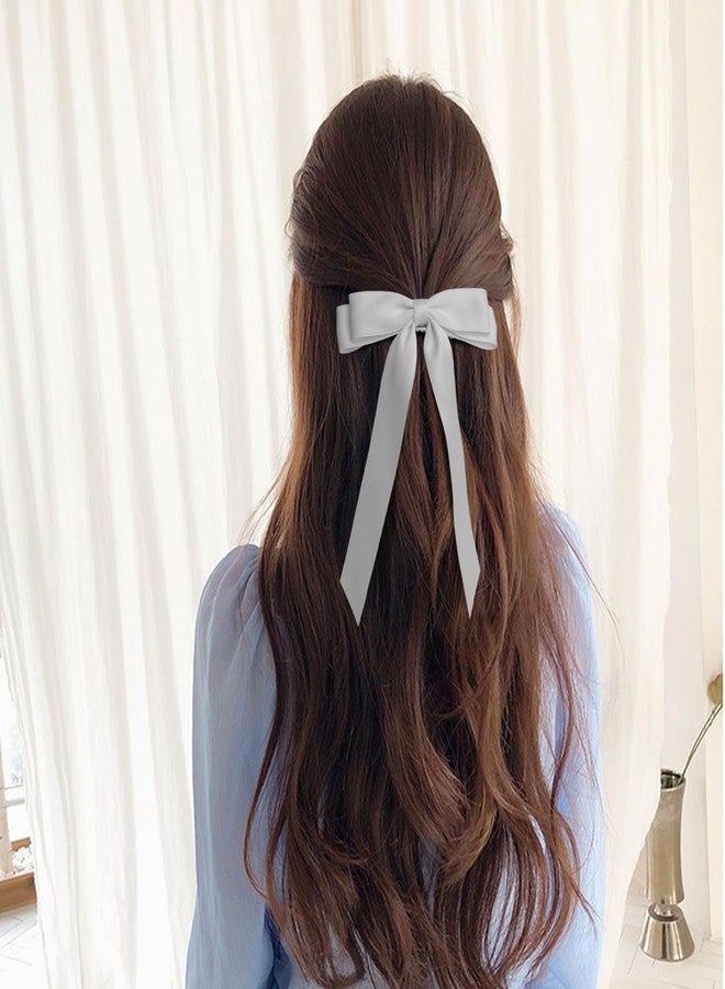 TULOBI 2PCS Gray Hair Bows Solid Satin Polyester Ribbon Bow Hair Clips Ponytail Big French Hair Barrettes with Long Tail Wedding Dress Decor Hair Accessories for Women Toddler Teen Girls - Image 5